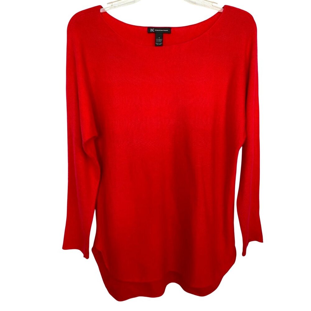 INC International Concepts Red Lightweight Knit Tunic Sweater Women’s M Hi Low